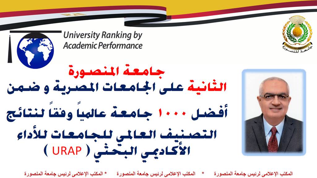 جامعة المنصورة تحتل المركز الثاني محليا  بالتصنيف العالمي للجامعات للأداء الأكاديمي البحثي (URAP)